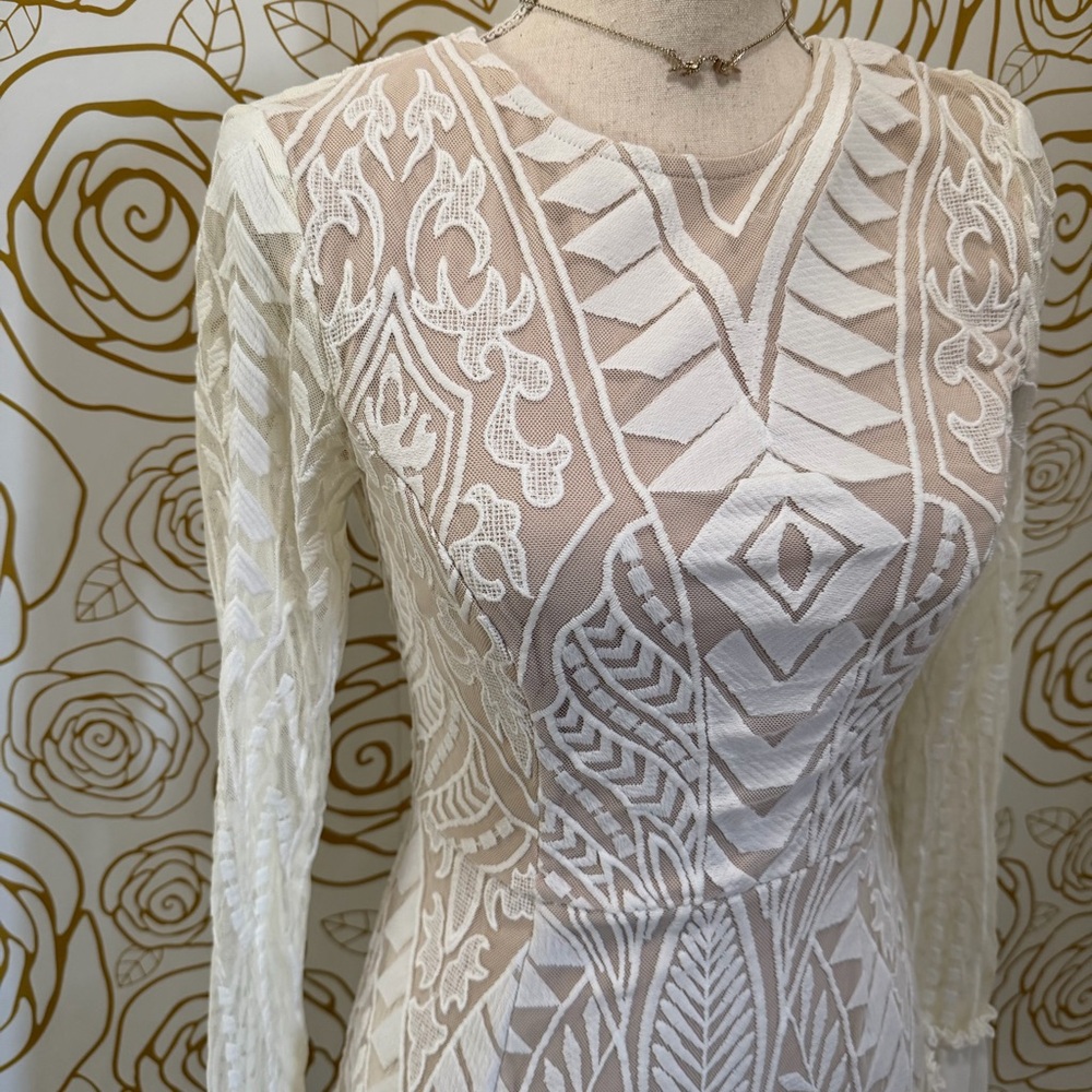 White Long Sleeve Lace Fit & Flare Dress - Picture 3 of 7
